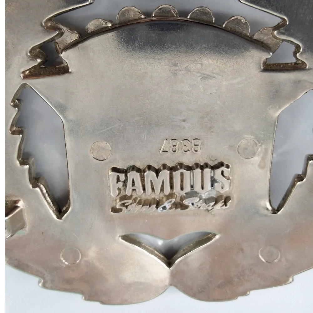 Vintage Famous Stars & Straps Cadillac American Flag Wreath Belt Buckle 8387